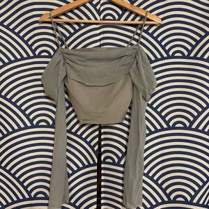 YesStyle Off the Shoulder Gray Crop Top